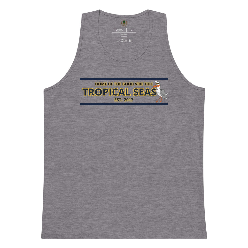 Men’s premium high-flying sailor tank top in navy blue with nautical stripe details and sleeveless design.