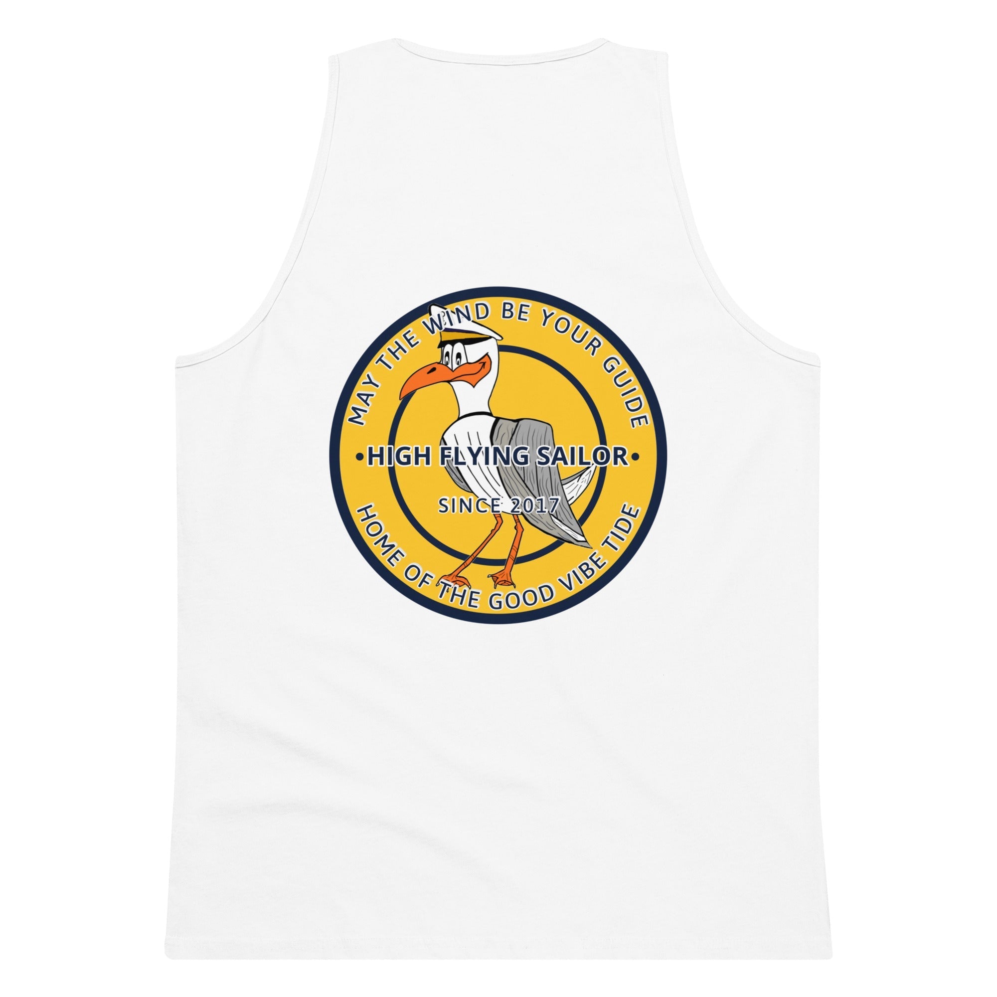 Men’s high-flying sailor tank top in premium fabric featuring nautical design and sleeveless fit for casual summer wear.