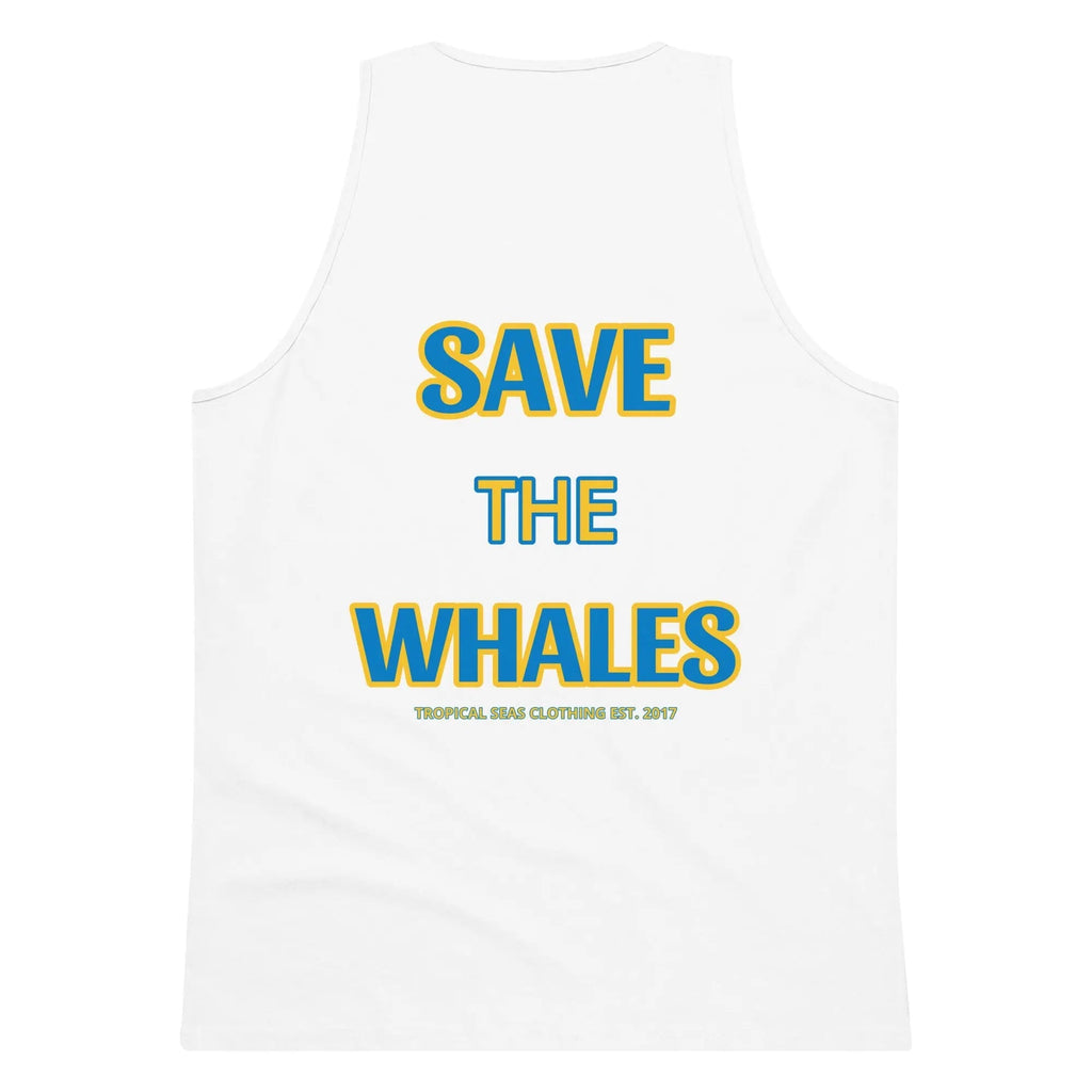 Men’s premium Save the Whales tank top featuring a whale graphic, made from soft, breathable fabric for comfortable wear.