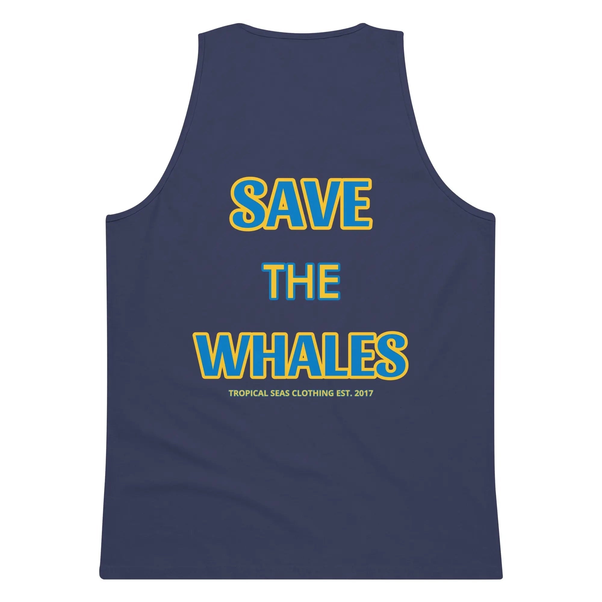 Men’s premium Save the Whales tank top by My Store, featuring a whale graphic on lightweight fabric.