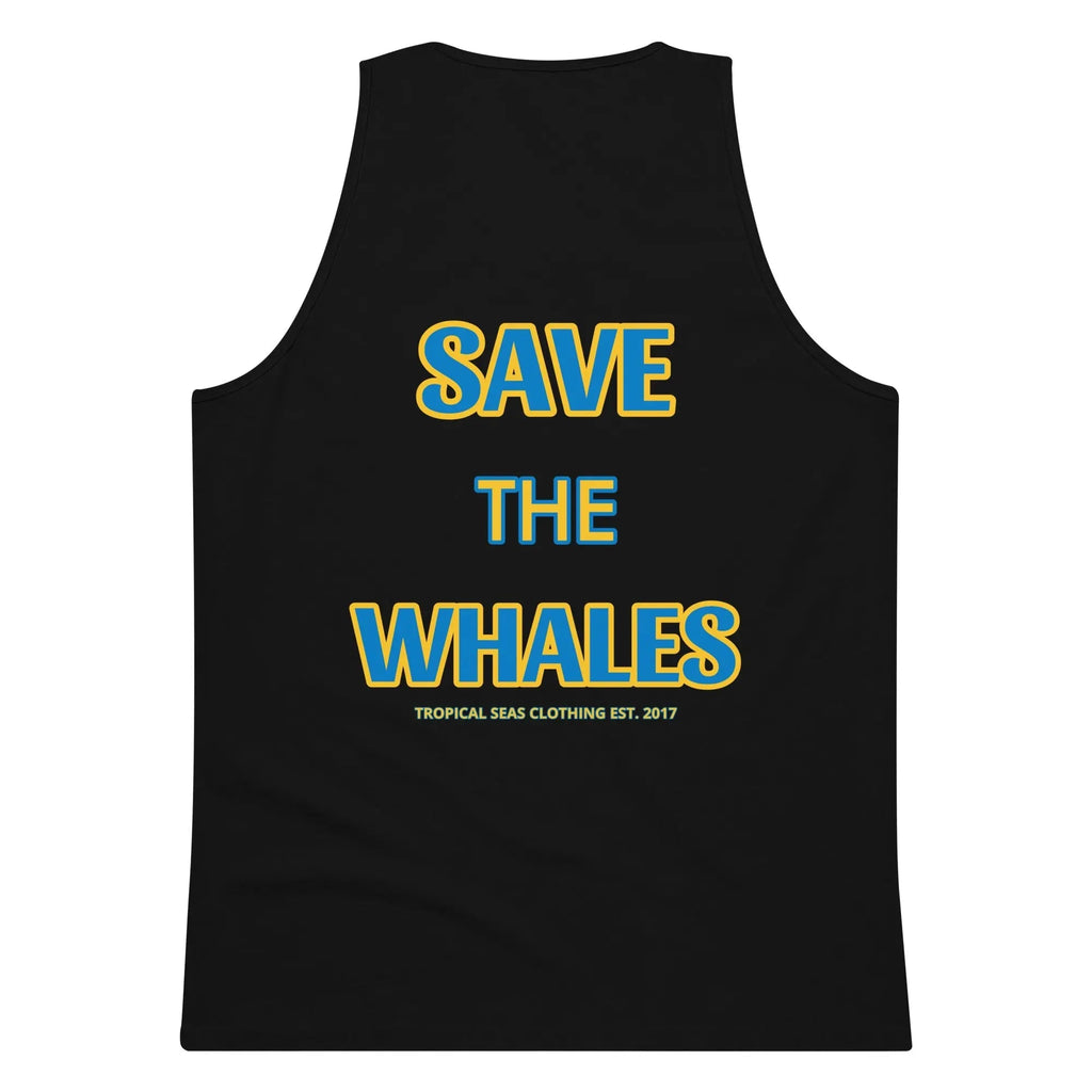 Men's premium Save the Whales tank top featuring whale graphic and sleeveless design, perfect for casual wear.