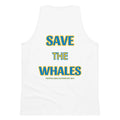 Men’s premium Save the Whales tank top featuring a whale graphic on soft fabric for casual wear.