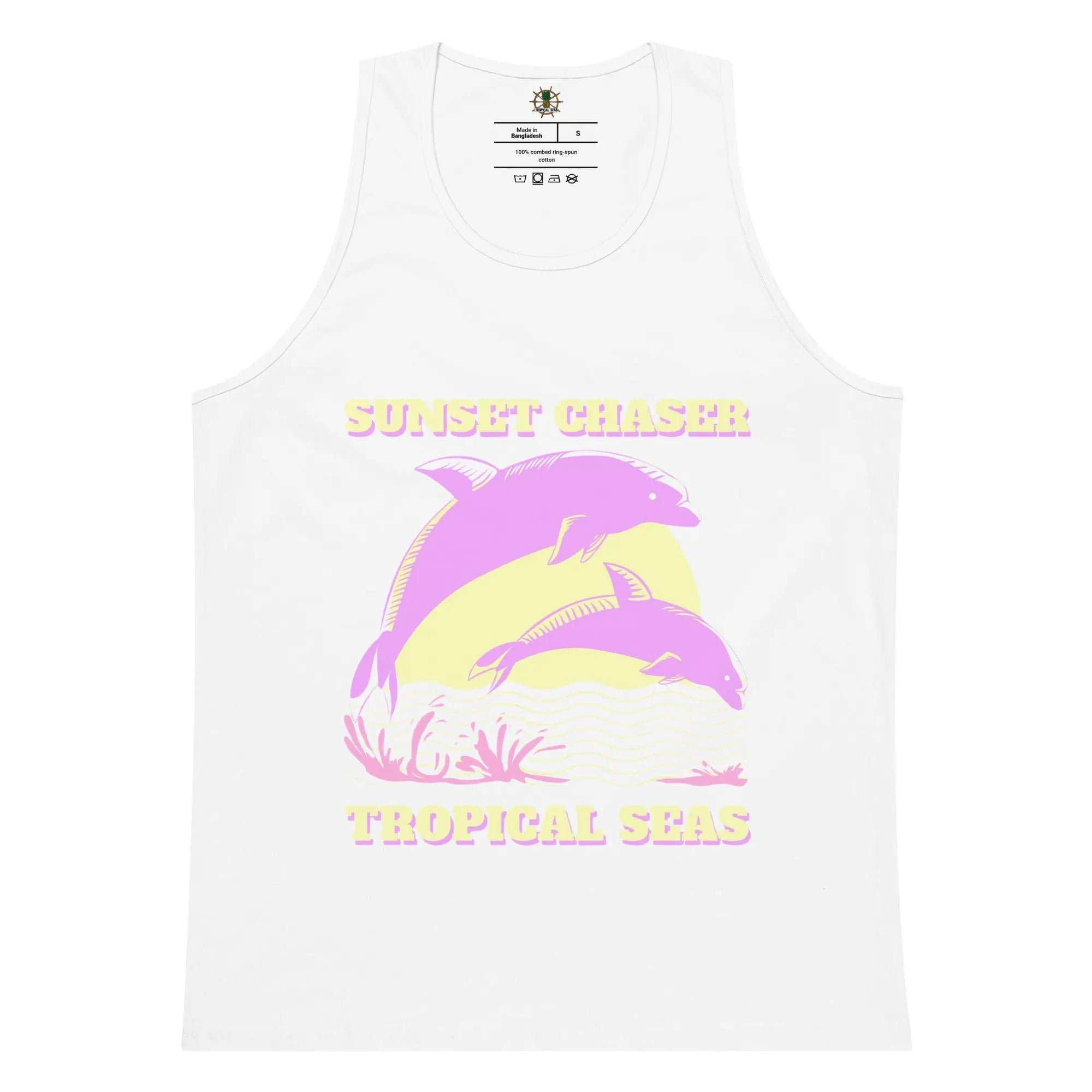 Men’s Sunset Chaser tank top from My Store featuring a vibrant sunset design and sleeveless style for casual wear.