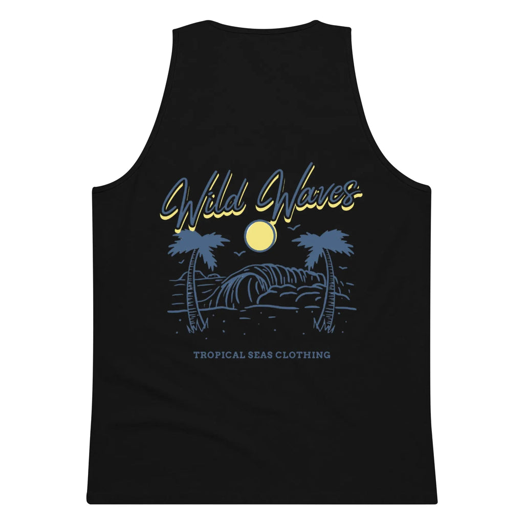 Men’s premium Wild Waves tank top by My Store featuring a colorful wave pattern on lightweight fabric.