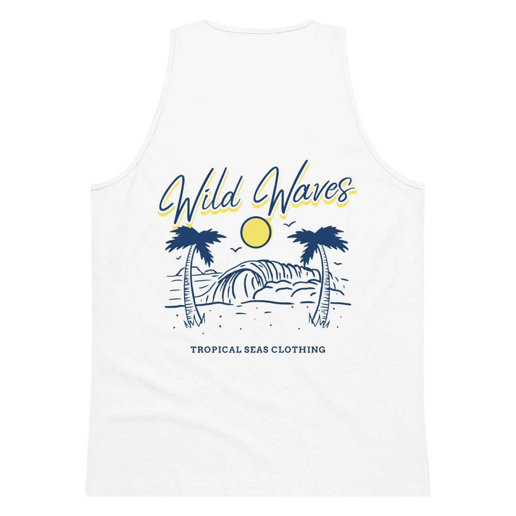 Men’s premium Wild Waves tank top in lightweight fabric, featuring a vibrant wave pattern and sleeveless design.