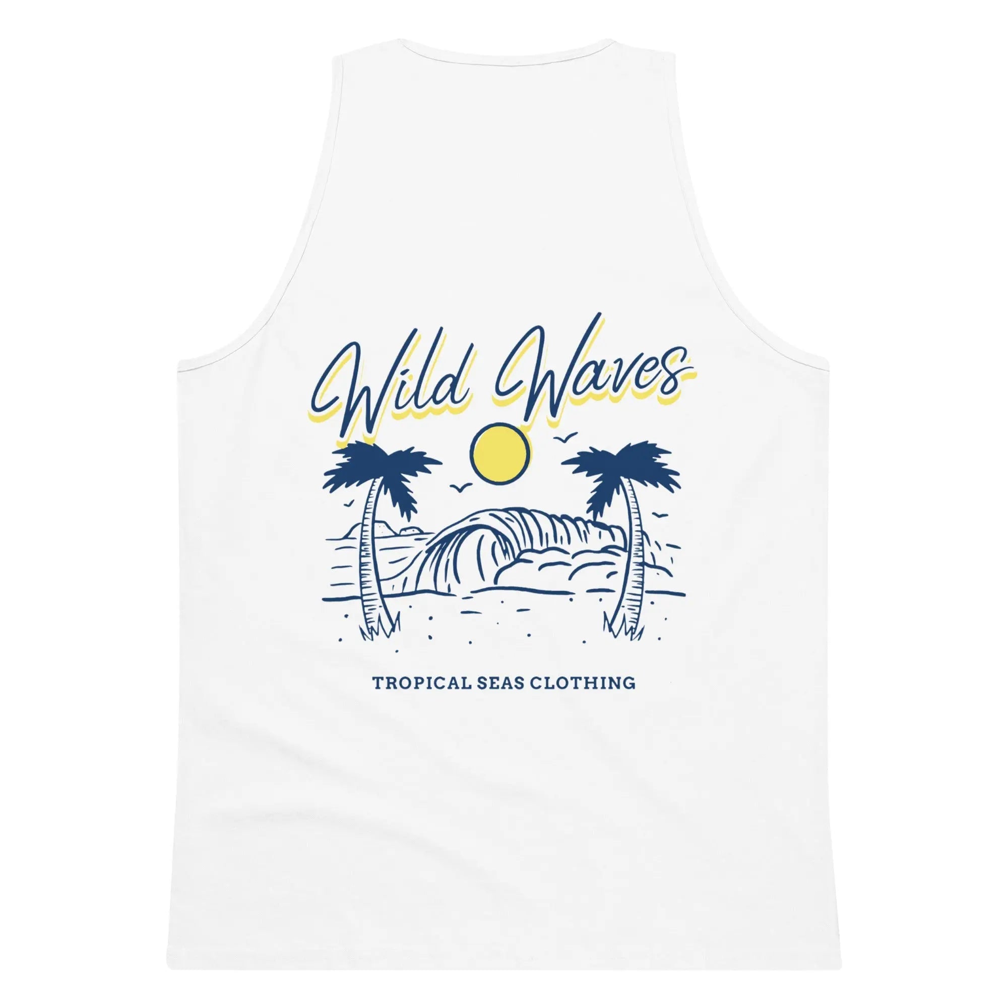 Men’s premium Wild Waves tank top in lightweight fabric, featuring a vibrant wave pattern and sleeveless design.