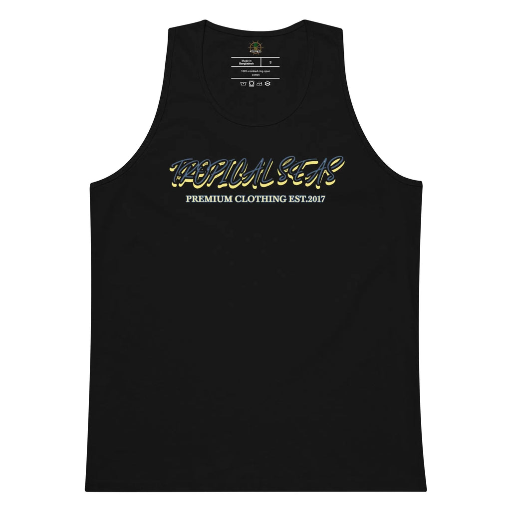 Men's premium Wild Waves tank top featuring a vibrant wave pattern, sleeveless design, and comfortable fit.