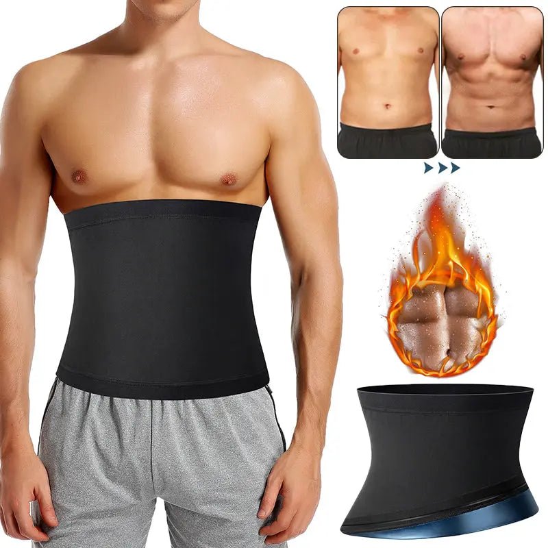 Men's sauna body shaper waist trainer slimming belt, black neoprene belt for waist slimming and shaping.