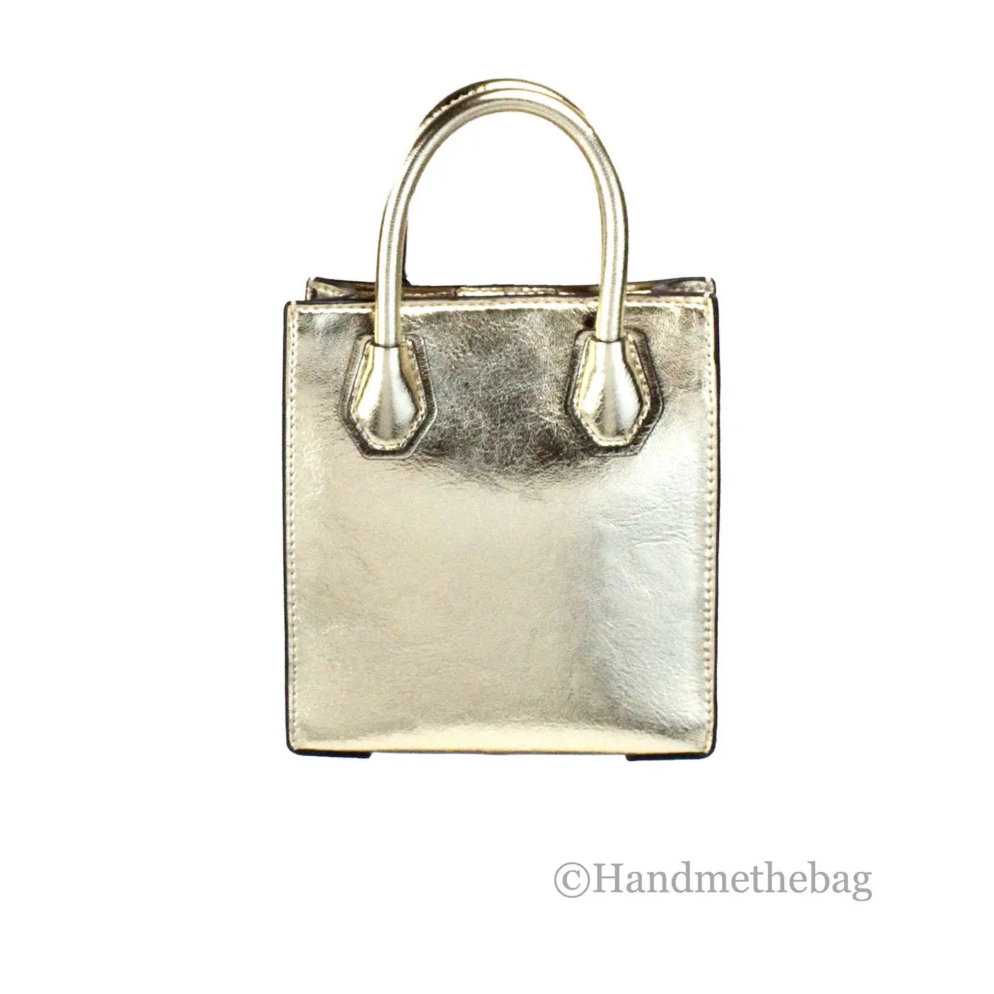 Michael Kors Mercer XS Pale Gold North South Crossbody Bag with gold-tone hardware and adjustable strap.
