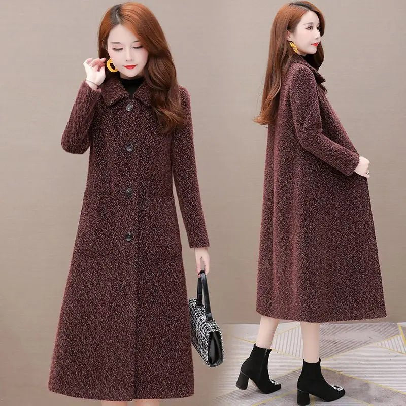 Mid-length padded imitation mink fleece coat for women with a cozy, plush appearance and stylish design.