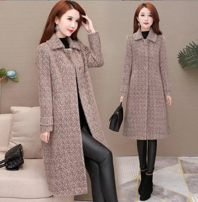 Mid-length padded imitation mink fleece coat for women, featuring a cozy plush exterior and warm, stylish design.