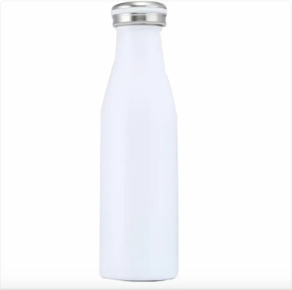 My Store milk vacuum bottle with stainless steel body and screw-on lid, designed for keeping beverages hot or cold.