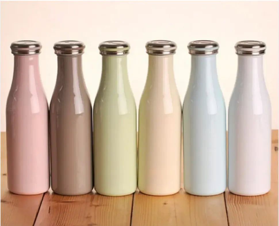 My Store milk vacuum bottle with stainless steel body and secure screw lid for keeping beverages cold or hot.