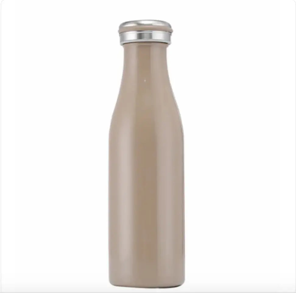 Stainless steel milk vacuum bottle by My Store with a sleek, insulated design and a secure screw-on lid for keeping beverages cold or hot.