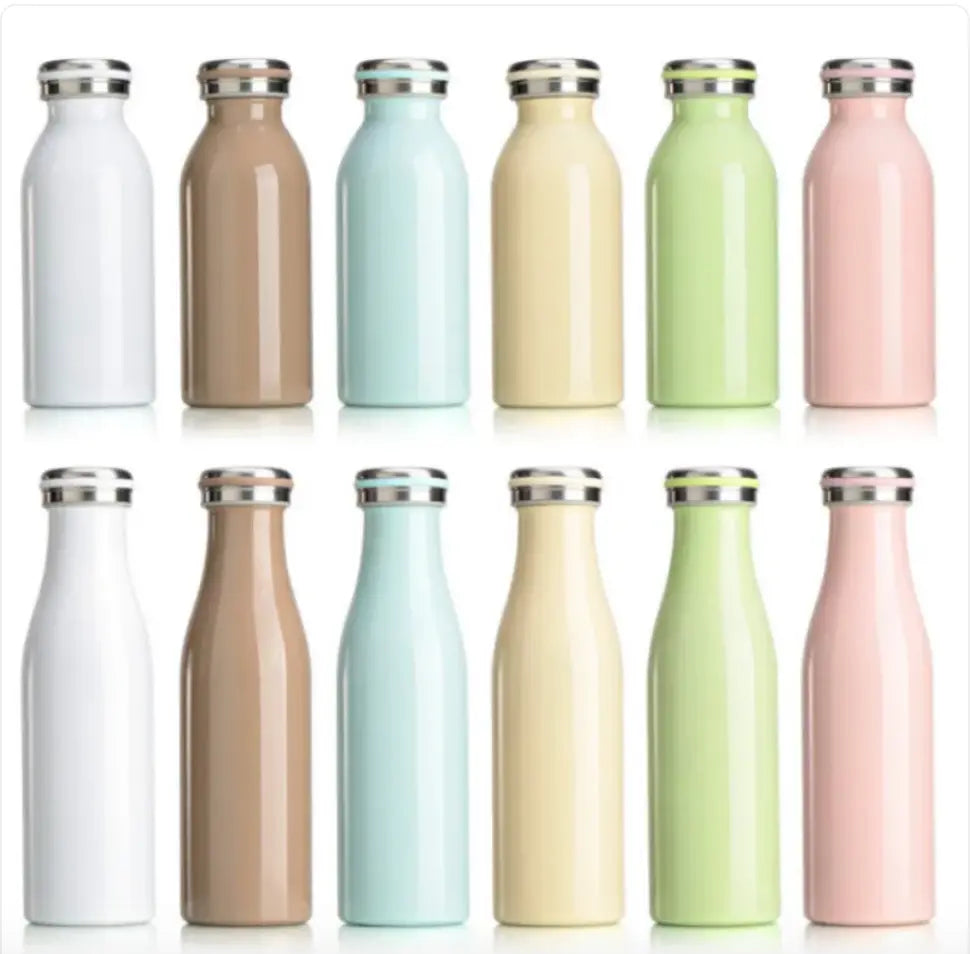 Stainless steel milk vacuum bottle by My Store with a sleek, insulated design for hot or cold beverages.