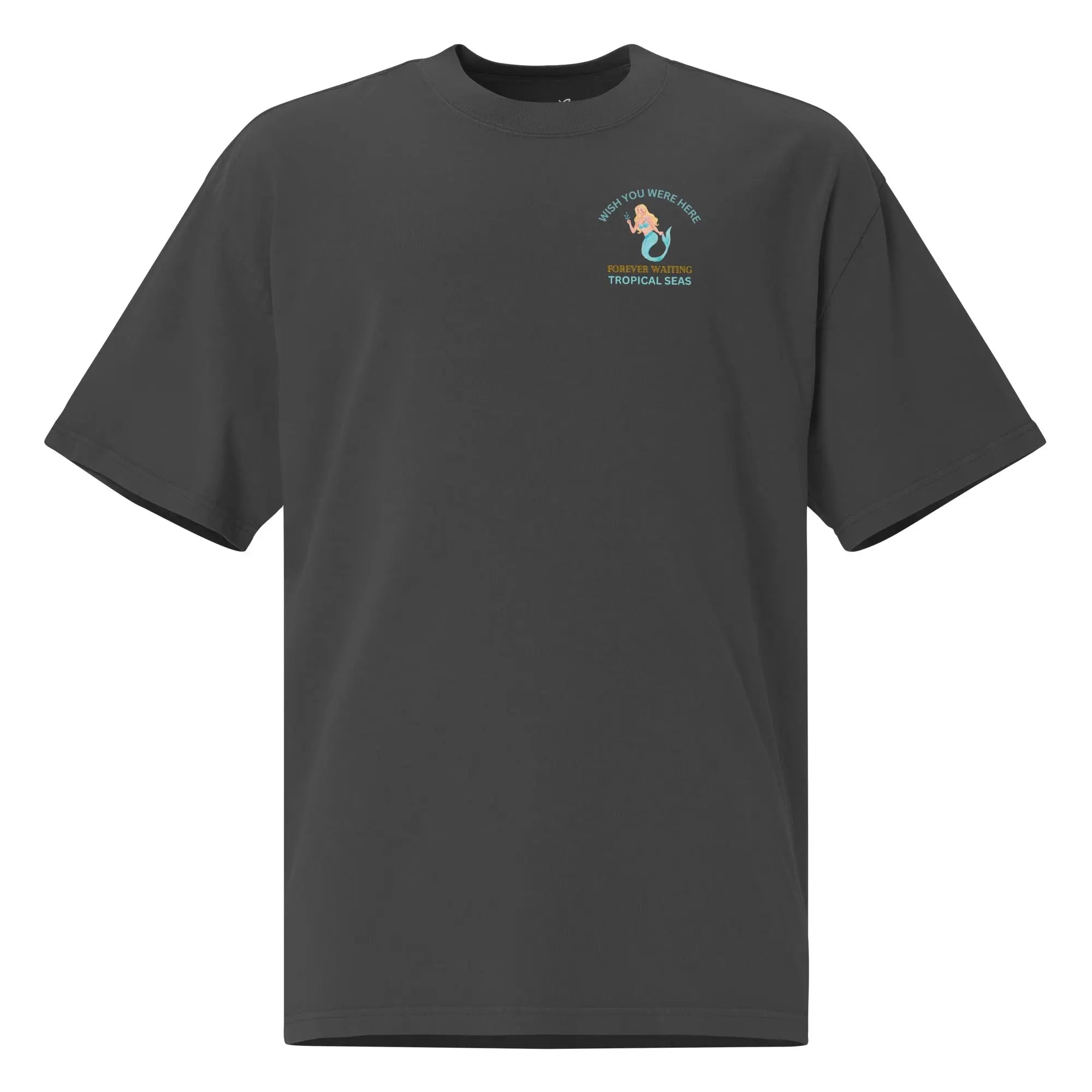 Oversized faded mermaid waiting t-shirt featuring a colorful mermaid illustration on soft fabric, casual and stylish fit.