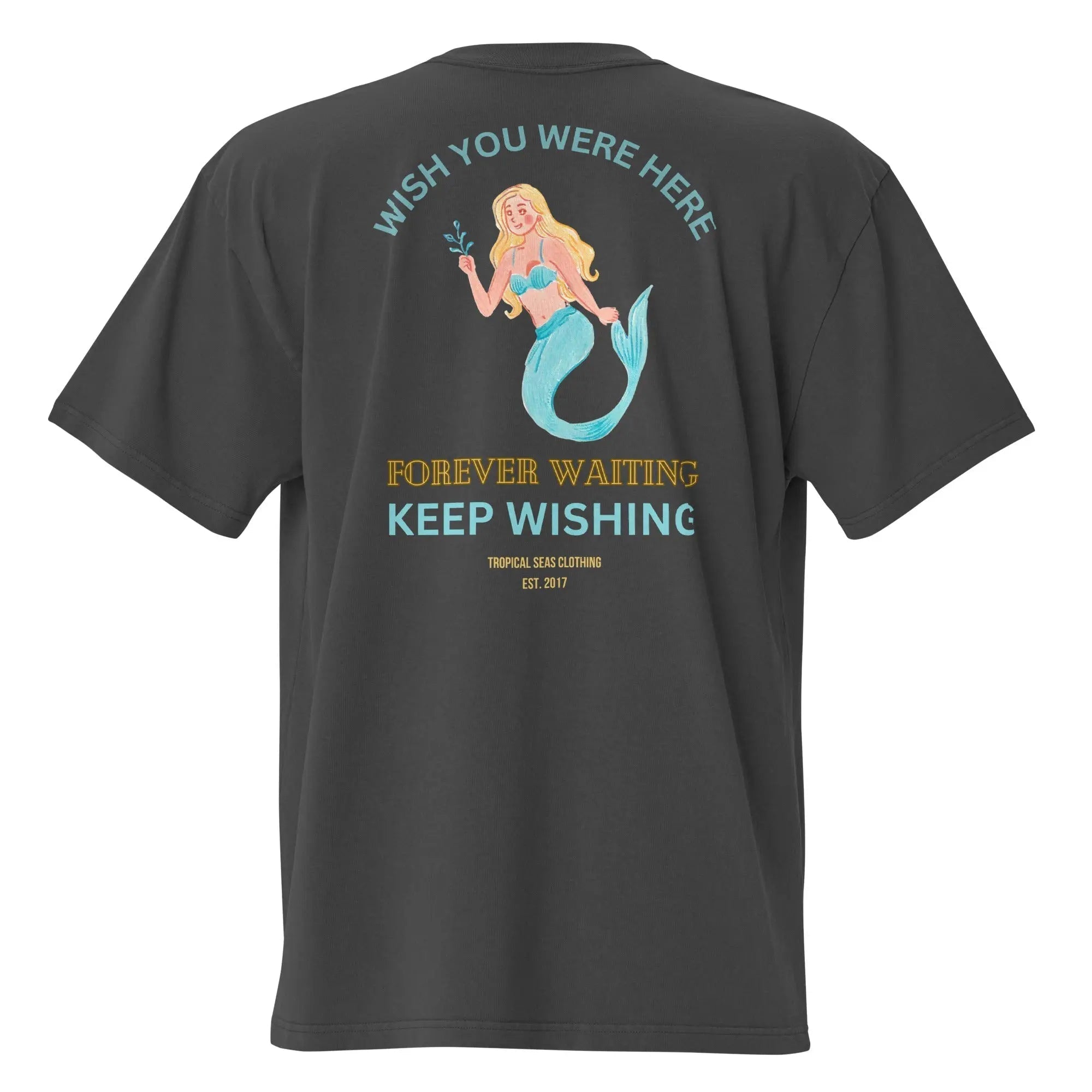 Oversized faded mermaid waiting graphic t-shirt by My Store, featuring a relaxed fit and ocean-inspired design.