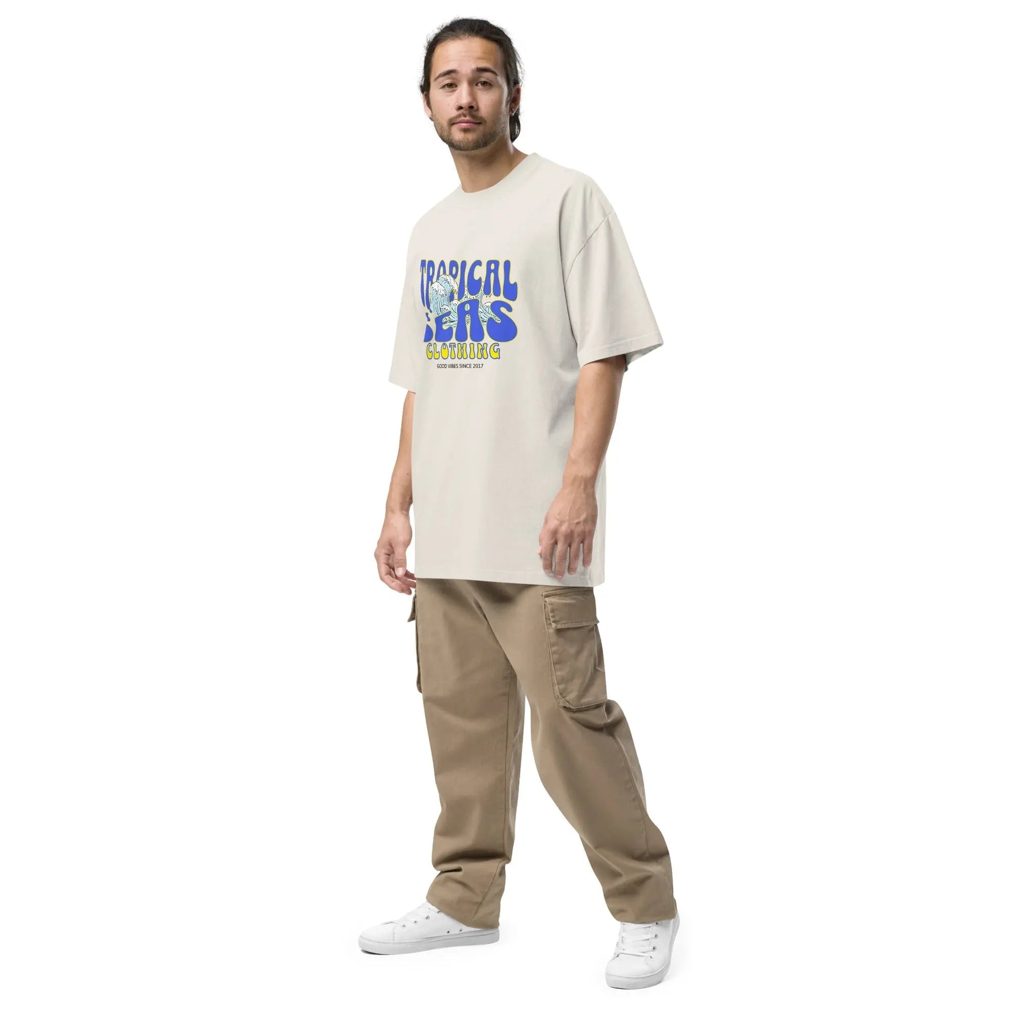 Oversized Wild Tropical Seas faded t-shirt with vibrant tropical print, casual fit, and relaxed style.