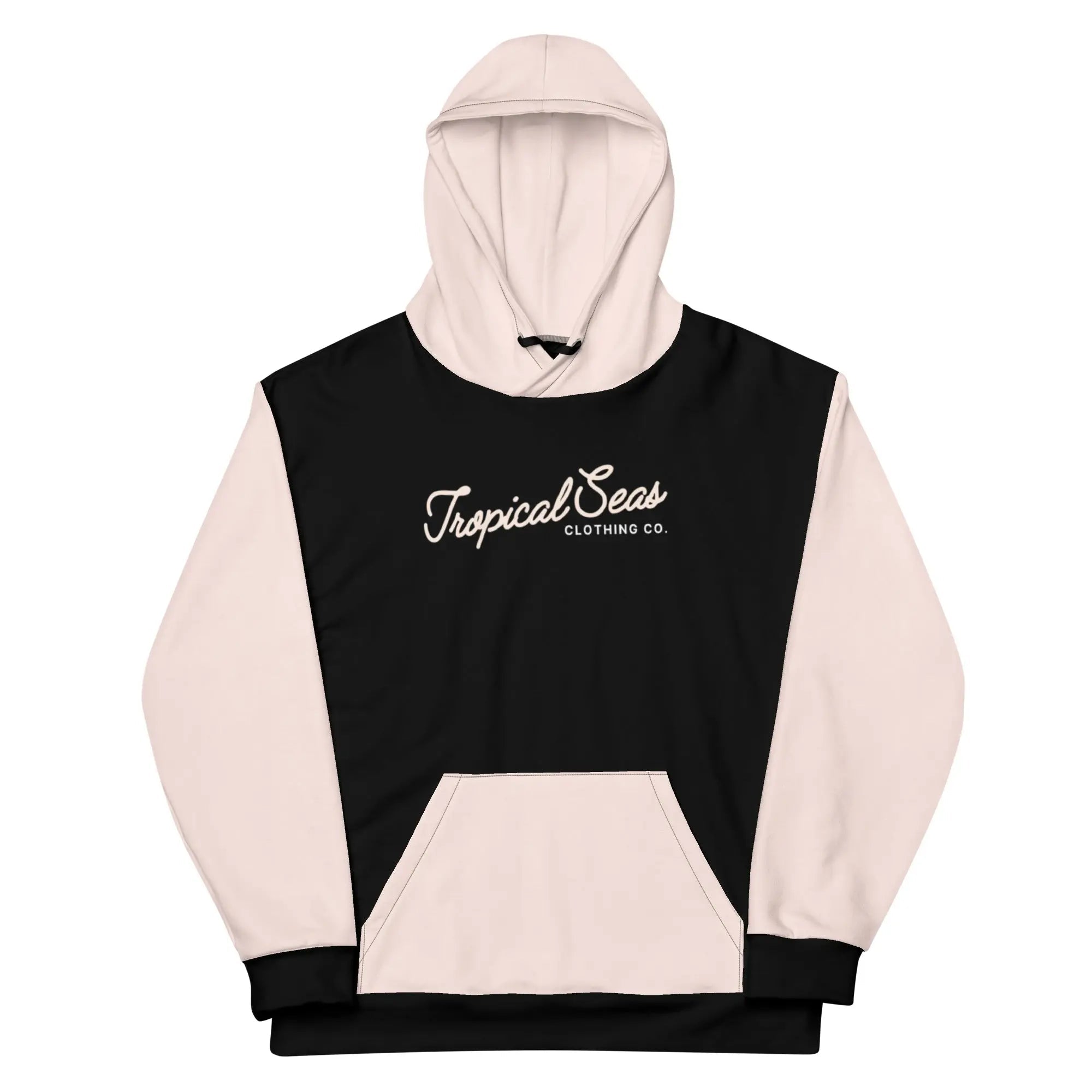 Pink Sand Two-Toned Tropical Seas Hoodie by My Store, featuring pink and teal colors with tropical sea-inspired design.