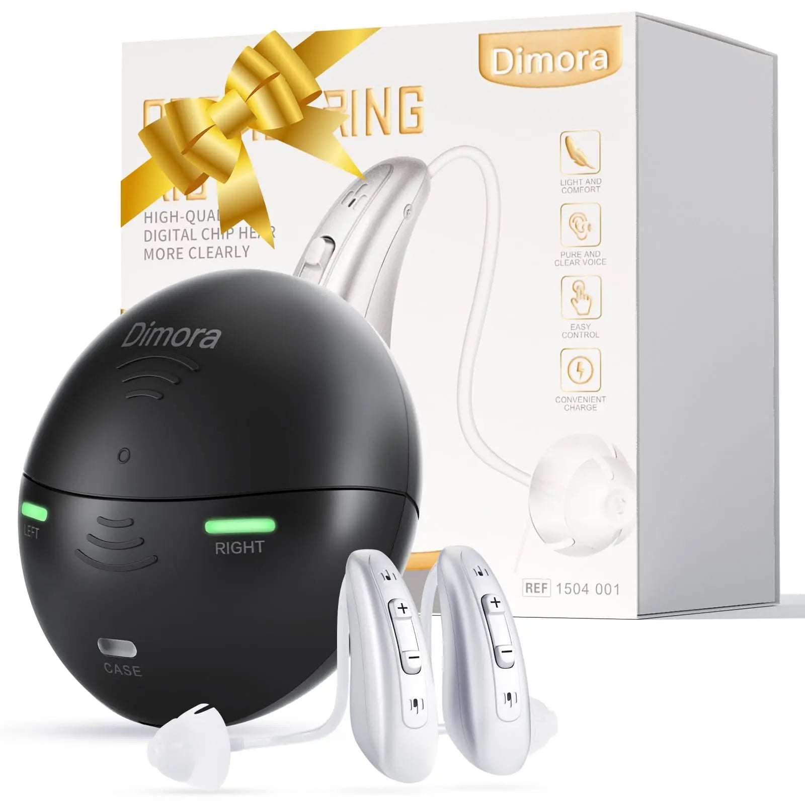 Rechargeable Dimora BTE hearing aids for seniors with 16-channel sound processing, noise canceling, and easy-to-use digital design.