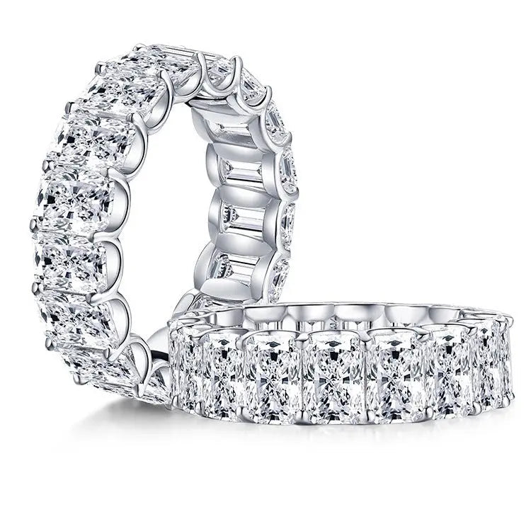 Sterling silver ring featuring a high carbon diamond simulant, showcasing a sleek and polished design.