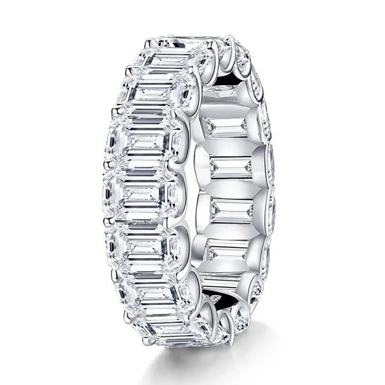 Sterling silver ring featuring a high carbon diamond simulant, showcasing a sleek band and sparkling central stone.
