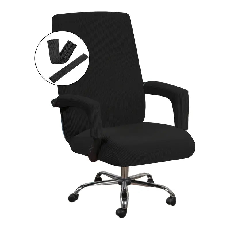 Stretchable non-slip chair cover for home office, made of soft fabric, fits various chair sizes, prevents slipping, easy to install.