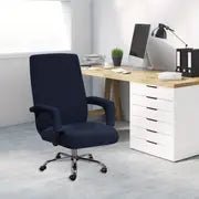 Stretchable non-slip chair cover for home office, made of soft fabric, designed to fit chairs securely and protect furniture.