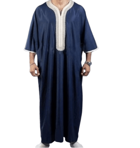 Black men's long Muslim robe shirt with stylish design, featuring a comfortable fit and traditional Islamic attire.