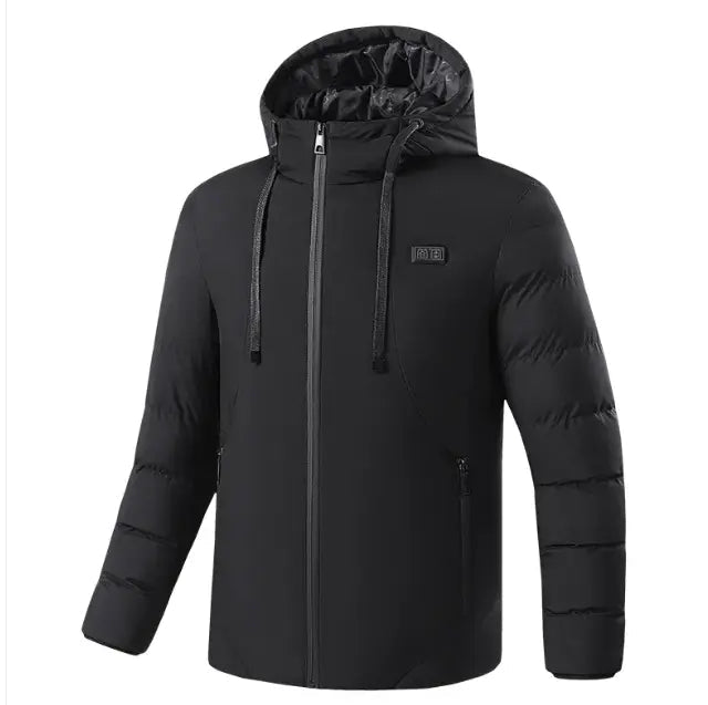 USB heated winter jacket by My Store with visible heating panels, high collar, and insulated design for cold weather warmth.