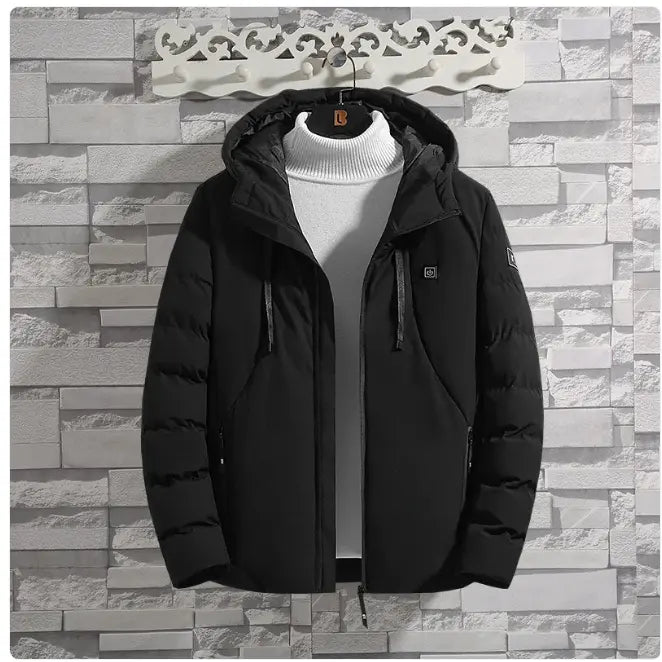 USB heated winter jacket by My Store, showing the insulated jacket with USB port for heating, suitable for cold weather comfort.