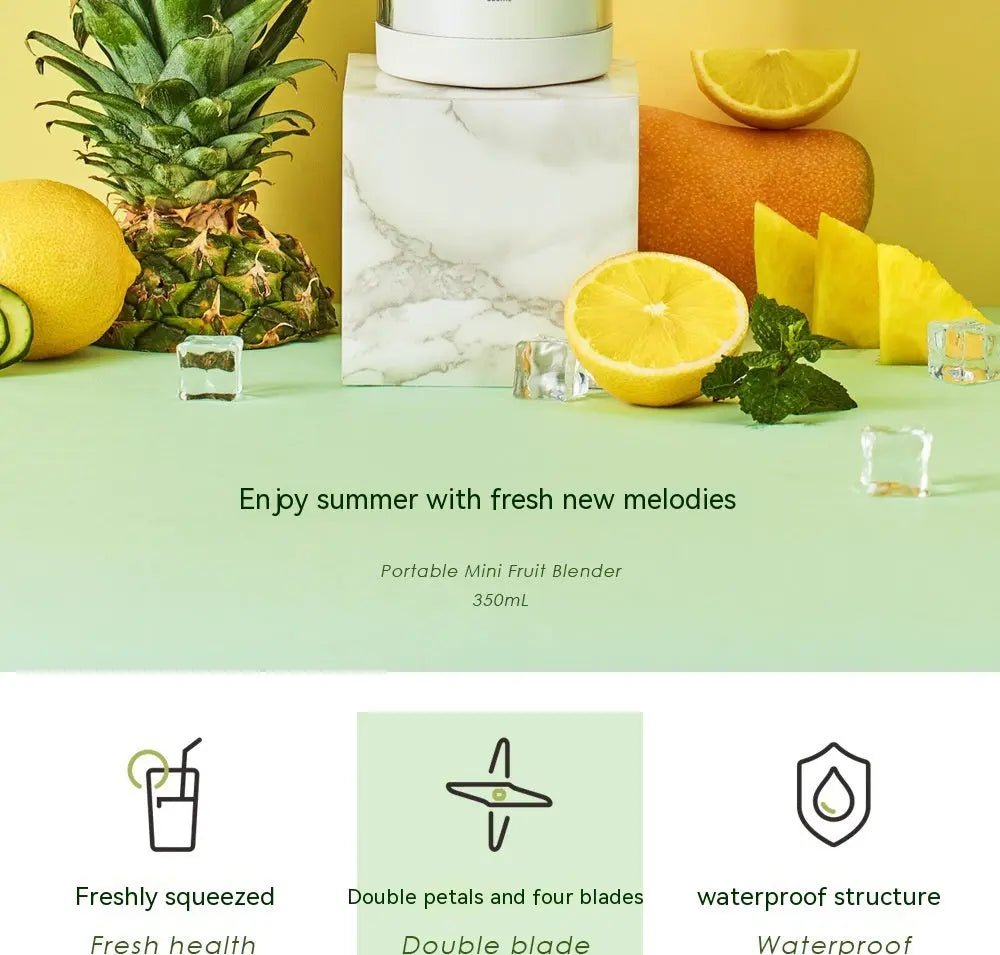 Compact USB magnetic mini portable juicer cup with a sleek design and rechargeable motor for on-the-go fruit blending.
