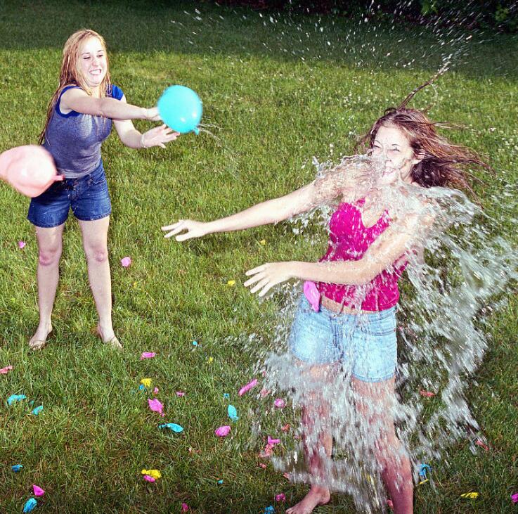 Colorful water balloons with quick fill feature from My Store, ready for summer water fights and outdoor fun.