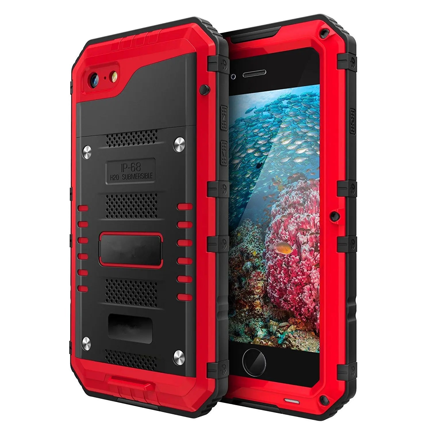 Waterproof case for iPhone 7, 8, 7 Plus, and 8 Plus by My Store, showing protective cover with transparent front and sealed edges.