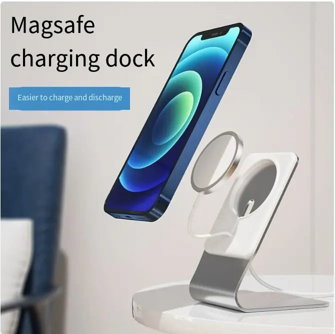 Wireless charging desktop stand for mobile phones by My Store, featuring a sleek design and charging pad for convenient device charging.