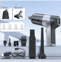 Wireless mini car vacuum cleaner for home and auto, compact design, handheld, with cleaning attachments in a single set.